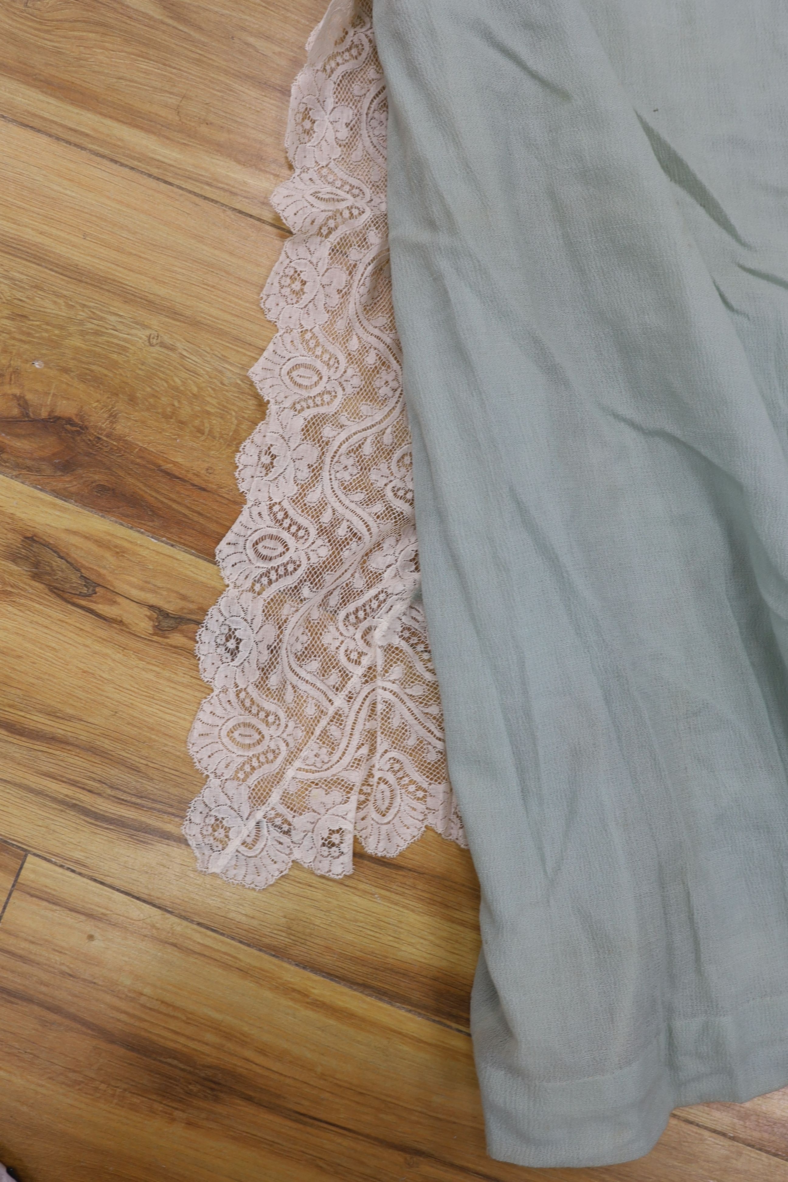 An Edwardian turquoise crepe and cream lace summer coat with original Swan & Edgar Ltd label